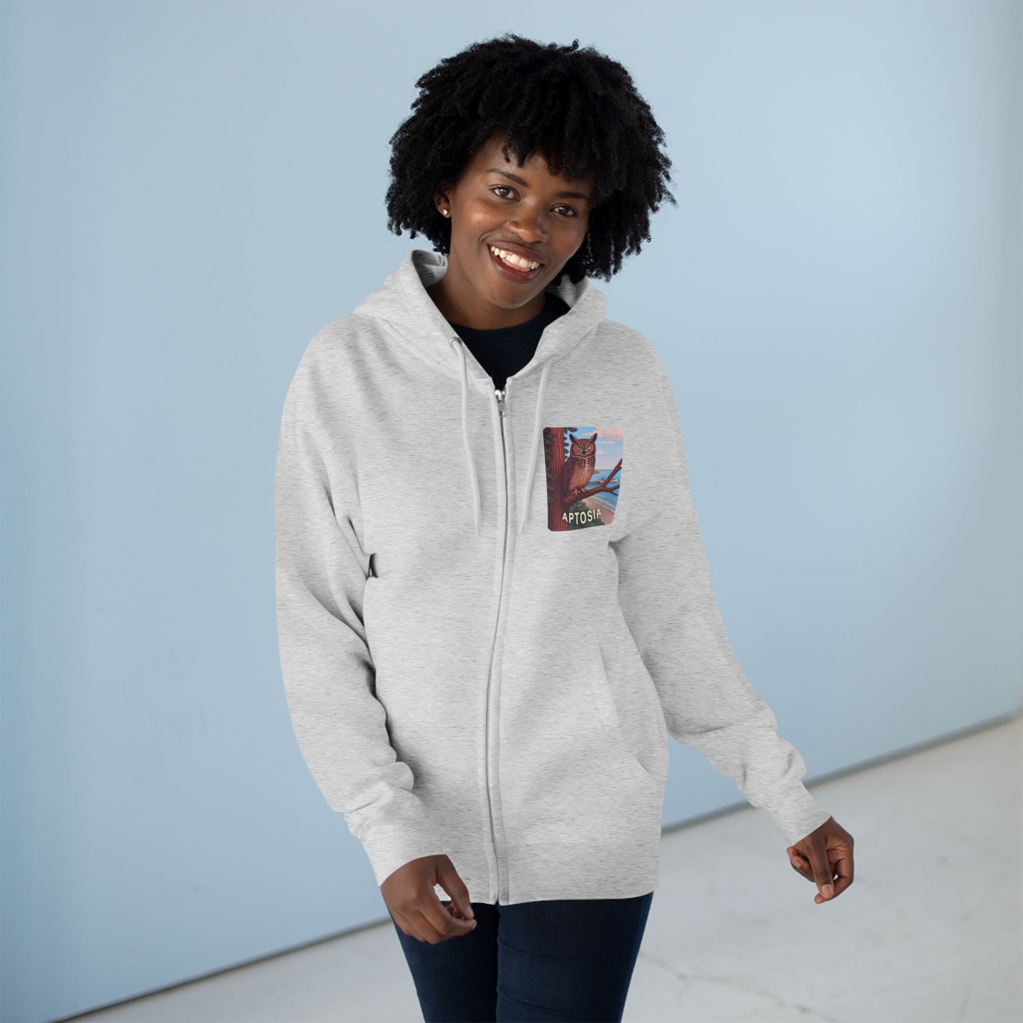 Aptos California Aptosia Owl Unisex - Zip Cotton Blend Fleece Hoodie