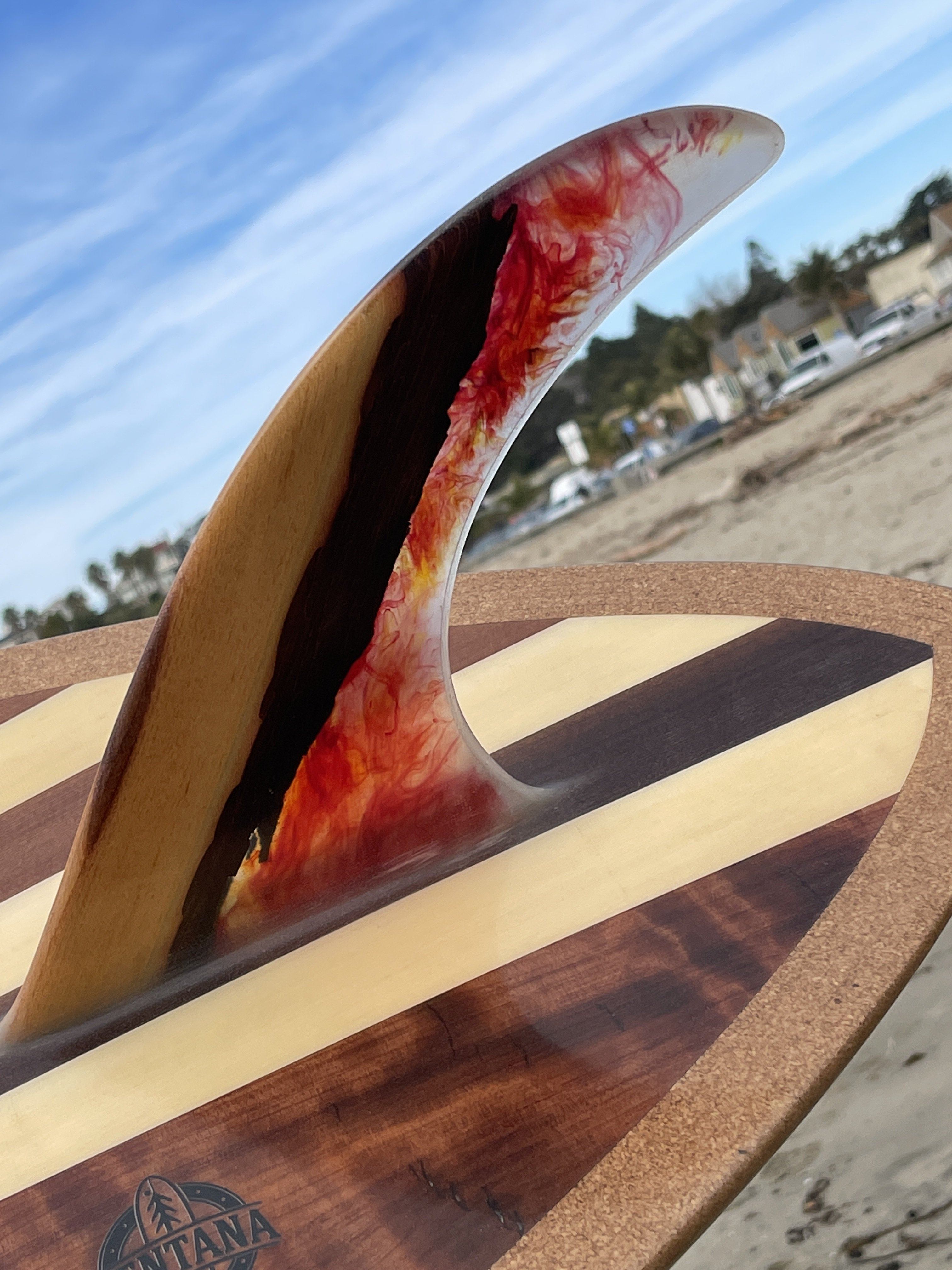 Wooden Surfboard fin - resin art - Sunburst Flyer 6’6”