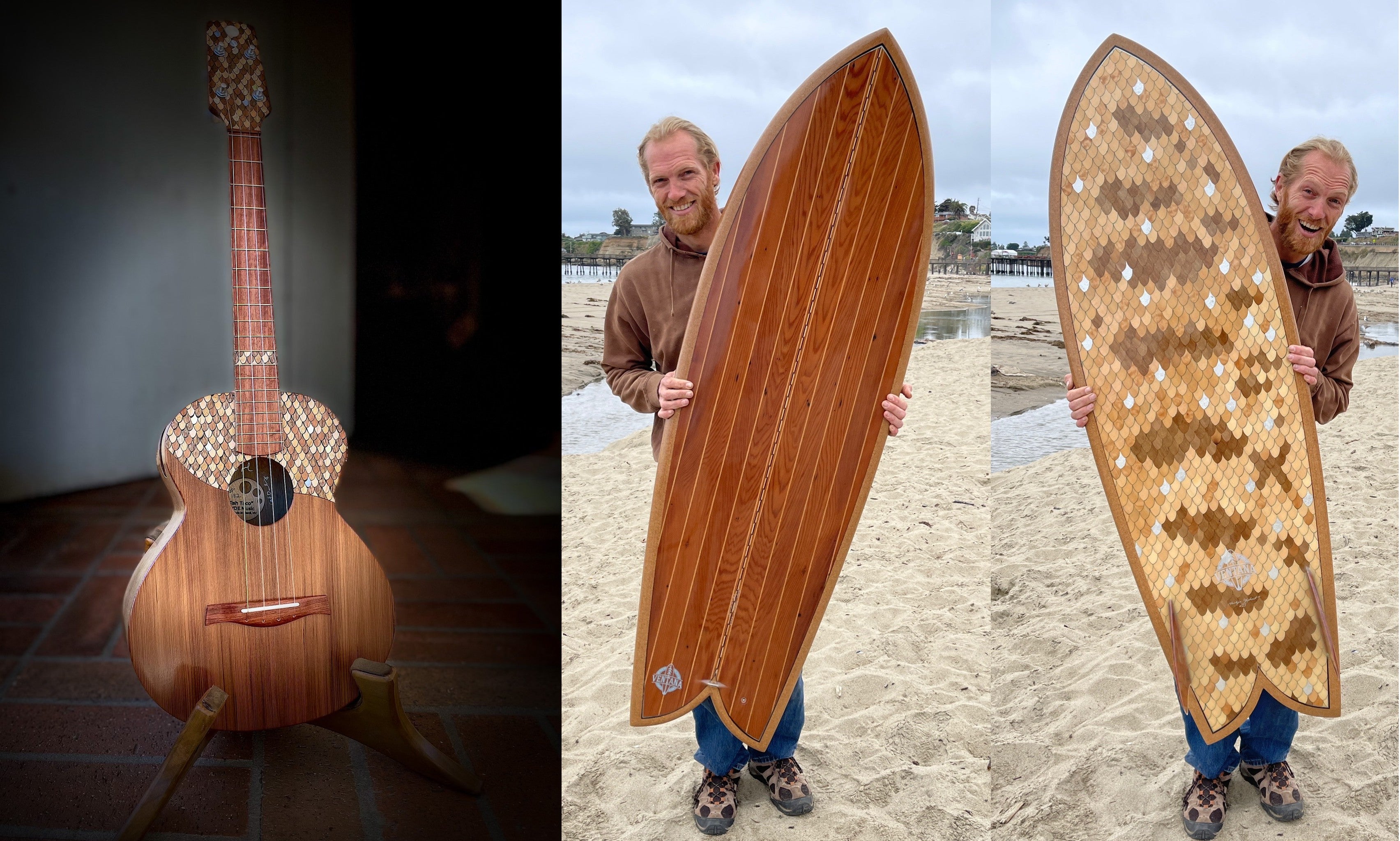 Surfboard - Surfperch Fish Taco Ukulele (available) Plus 5’8” Surfboard (sold)